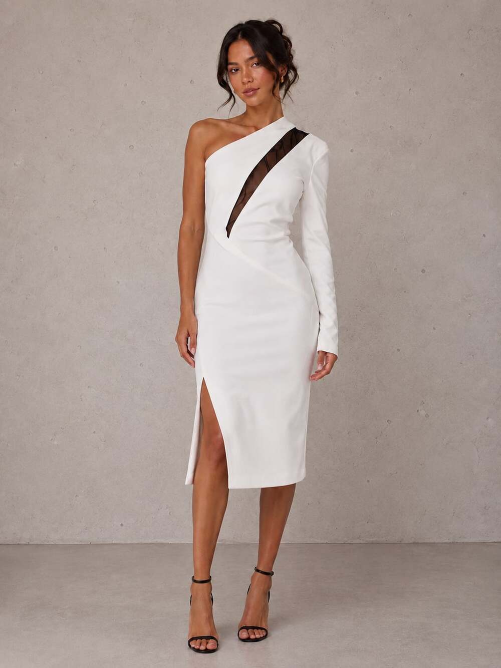 Hamel by Melina Harris Asymmetric One Shoulder Midi Dress Mesh Cutout Size Small